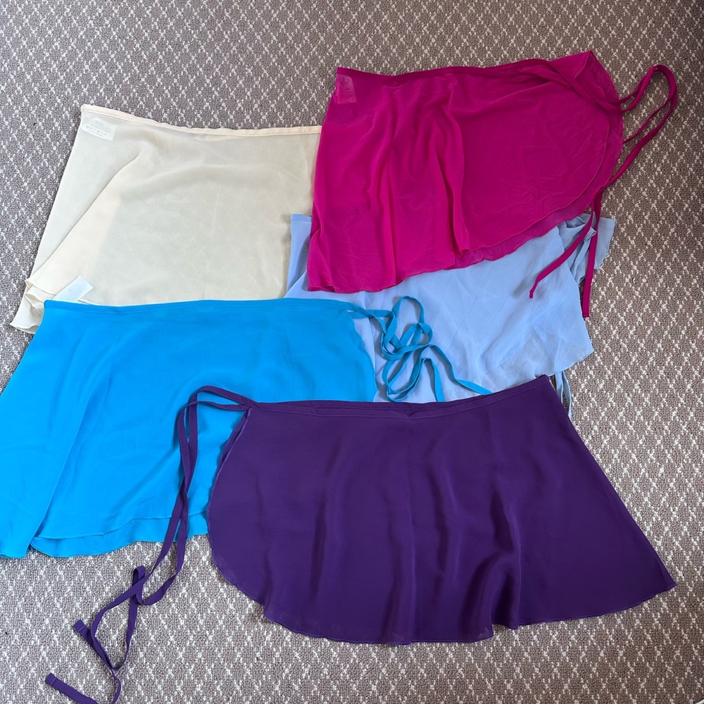 Bundle of Ballet Wrap Skirts - Yellow, Fuschia, Teal, Light Blue, Purple